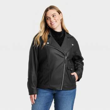 Women's Oversized Faux Leather Moto Jacket - Universal Thread™ Black
