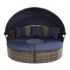 1 Piece Patio Rattan Double Chaise Lounges,Outdoor Round Upholstered Sofa Bed,Round Bed With Canopy And Lift Coffee Table-Coolbibila - 2 of 4
