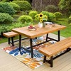 3pc Acacia Patio Dining Set with 2 Benches - Teak - Captiva Designs: Weather-Resistant, Steel Legs - 4 of 4