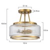 LLHZSY 12" 3-Light Modern Semi Flush-Mount Ceiling Light Fixture with Vertical Striped Glass Kitchen Foyer Hallway Drum Round-Gold Finish - 4 of 4