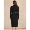 INSPIRE CHIC Women's Stand Collar Tie Belted Waist Split Hem Work Sheath Dress - 3 of 4