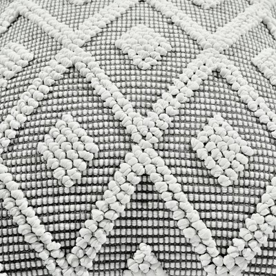 Gray and White Embroidered Cotton-Polyester Square Pillow Cover