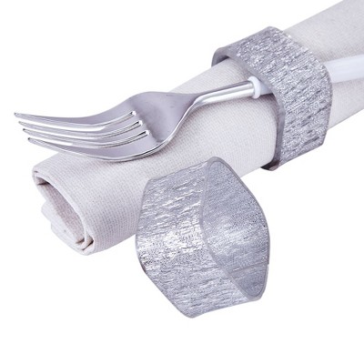 Silver Spoons Elegant Square Napkin Rings Set of 6, Glitz Design Napkin Holders for Table Setting 