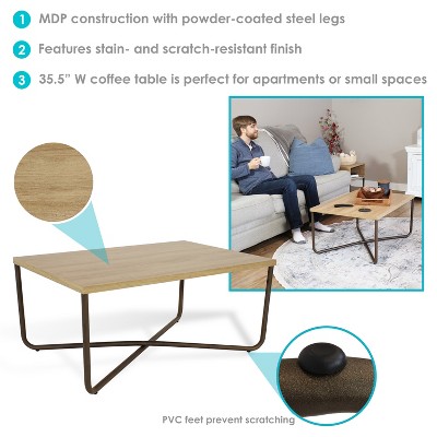 CrossBase 50'' Faux Wood and Metal Minimalist Coffee Table