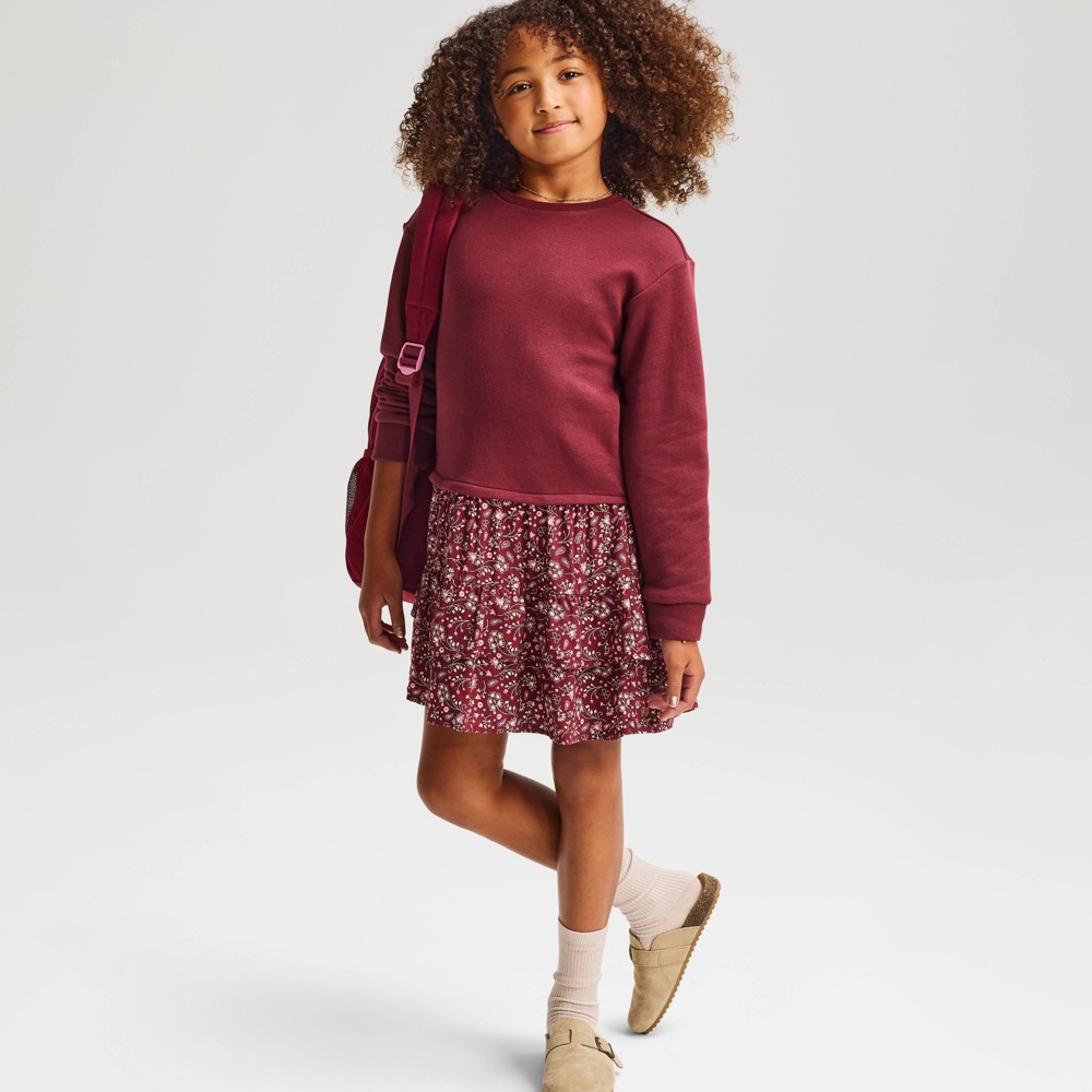 Girls' Long Sleeve Sweatshirt Dress - Cat & Jack™ Dark Red M