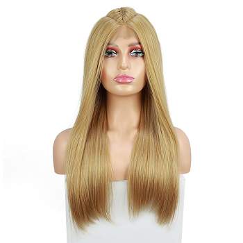 Unique Bargains Long Straight Hair Lace Front Wigs with Adjustable Wig Cap 24" Blonde 1PC