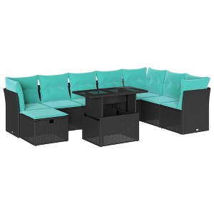 vidaXL 9 Piece Patio Sofa Set with Cushions Black Poly Rattan - 1 of 4