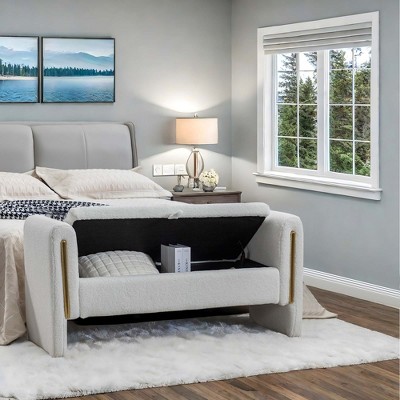 NicBex Modern 53.1" Velvet Fabric Storage Bench with Armrest for Bedroom and Living Room