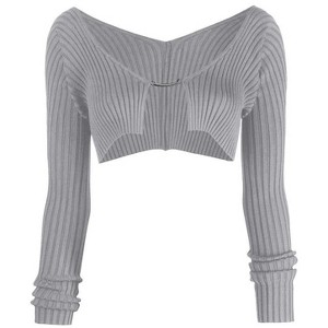 Coolmee Women's Shrug Sweaters Tie Front Long Sleeve Rib Knit Bolero Open Front Cropped Cardigan - 1 of 1