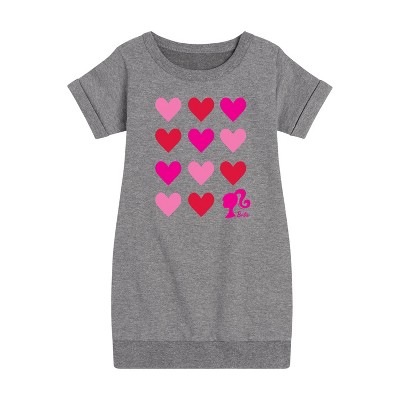 - Barbie - Heart Grid Graphic Short Sleeve Fleece Dress