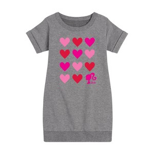 Girls' - Barbie - Heart Grid Graphic Short Sleeve Fleece Dress - 1 of 4