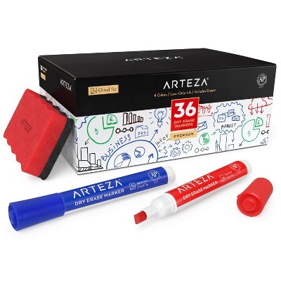 Arteza Dry Erase Markers Set, 4 Assorted Colors with Included Eraser for School - 36 Pack (ARTZ-9536)