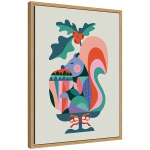 Kate & Laurel All Things Decor Sylvie Framed Canvas Winter Squirrel Christmas Present by Rachel Lee - 1 of 4
