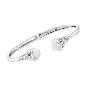 Ross-Simons 8mm Cultured Pearl and .80 ct. t.w. White Topaz Cuff Bracelet in Sterling Silver Size 7 - 1 of 2
