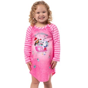 Gabby's Dollhouse Meowy Christmas Toddler Girl's Raglan Pajama Nightgown Pink - 1 of 4