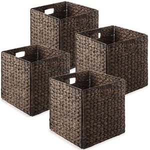 Casafield 13" x 13" Water Hyacinth Storage Baskets - Set of 2 Collapsible Cubes, Woven Bin Organizers for Bathroom, Bedroom, Laundry, Pantry - 1 of 4