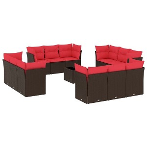 vidaXL 13 Piece Patio Sofa Set with Cushions - Brown and Red With Table - 1 of 4