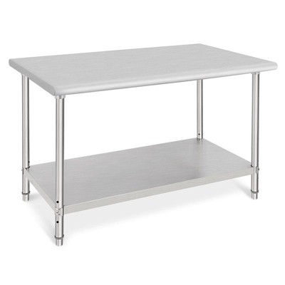 Stainless Steel Kitchen Cart, 48 x 30 x 35 inches Prep Table with Table Foot and Adjustable Shelf