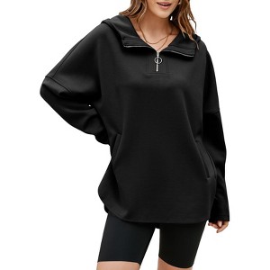 Women's Oversized Hoodies Casual Long Sleeve Half Zipper Pocket Sweatshirt Pullover Tops - 1 of 4