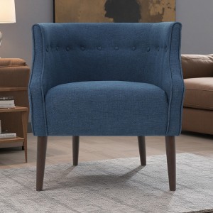 Fabric Modern Club Chair with Button-Tufted Back and Birch Wood Legs - 1 of 4