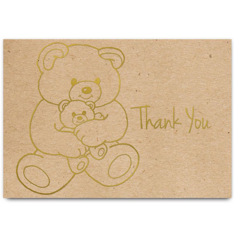 50ct Teddy Bear &#34;Thank You&#34; Note Cards Brown/Gold, 2 of 4