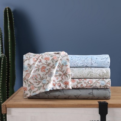 Gray Microfiber Queen Sheet Set with Steer Skull Print