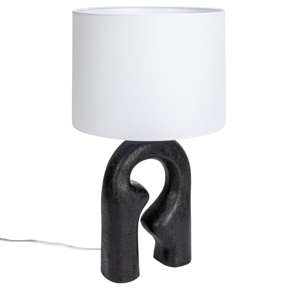 Photos - Floodlight / Street Light Storied Home Modern Abstract Sculptural Table Lamp with Drum Shade Black: Resin Base, Linen Shade, UL Listed, 23.75" H