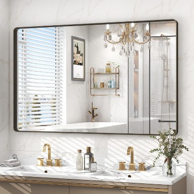 KIOTEE Rectangular Aluminum Alloy Framed and Tempered Glass Wall Bathroom Vanity Mirror in Matte Black