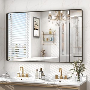 KIOTEE Rectangular Aluminum Alloy Framed and Tempered Glass Wall Bathroom Vanity Mirror in Matte Black - 1 of 4