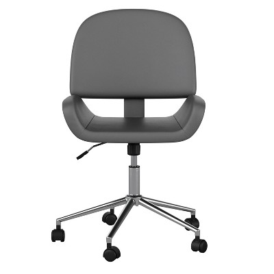 Gray Faux Leather Armless Swivel Office Chair with Polished Nickel Frame