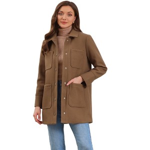 INSPIRE CHIC Women's Turn Down Collar Single Breasted Long Sleeve Winter Work Short Coat with Pockets - 1 of 4