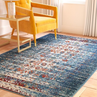 Boho-Chic Blue Ivory Hand-Knotted Synthetic Area Rug, 5'1" x 7'7"