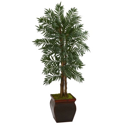 5' Artificial Parlor Palm Tree in Decorative Planter Green/Brown - Nearly Natural