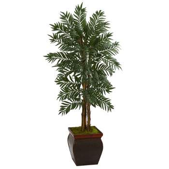 5' Artificial Parlor Palm Tree in Decorative Planter Green/Brown - Nearly Natural