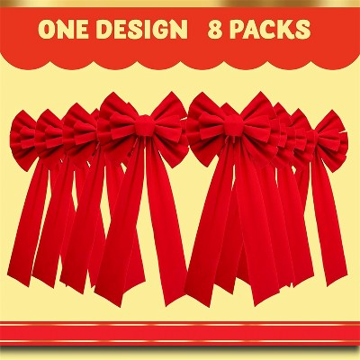 Joyfy 8-Pack 26" Red Velvet Christmas Bows – 10" Wide Decorative Bows for Wreaths, Trees & Holiday Decor (Indoor/Outdoor)