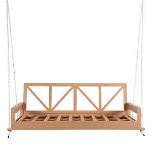 NAYSAYE Patio Swing Acacia Wood Twin Size Porch Swing Bed Durable Minimalist Design for Outdoor Use, Natural, 88"*25"*4.8" - 1 of 4