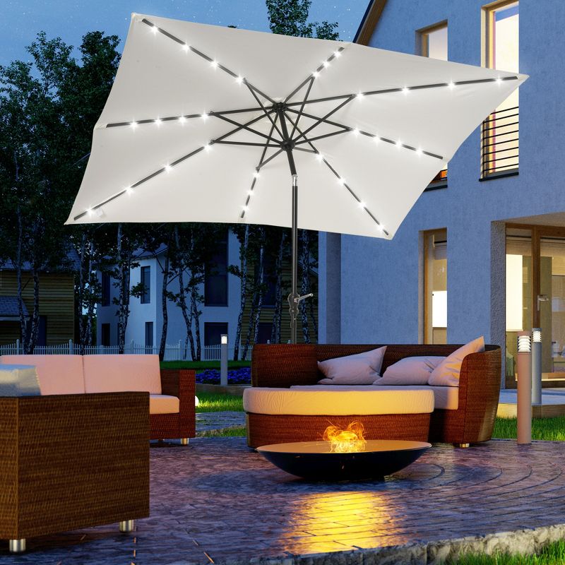 Outsunny 9' x 7' Patio Umbrella Outdoor Table Market Umbrella with Crank, Solar LED Lights, 45° Tilt, Push-Button Operation, for Deck, Backyard, Pool and Lawn, 3 of 7