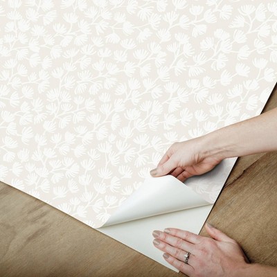 White and Taupe Botanical Self-Adhesive Wallpaper Roll