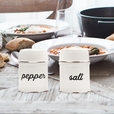 White Enamel Coated Metal Salt and Pepper Shaker Set