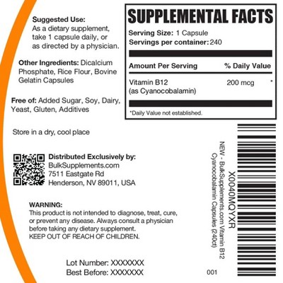 BulkSupplements Vitamin B12 (1% Cyanocobalamin) Capsules