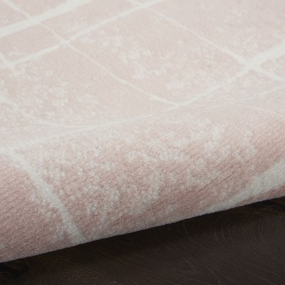 Abstract Pink Ivory Synthetic 2' x 6' Reversible Area Rug