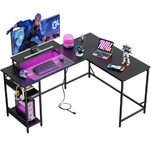 GALAXHERO 60 Inch L-Shaped Gaming Desk with Power Outlets & LED Lights, Corner Desk with Hook, Convertible Office Desk for Bedroom - 1 of 4