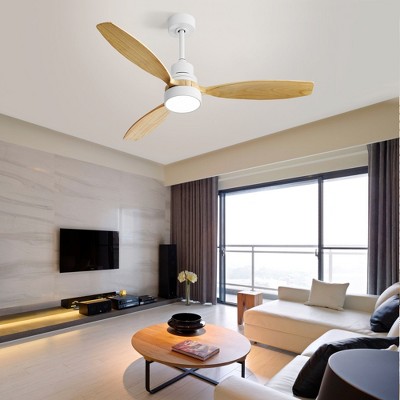 SKRAN Ceiling Fan with Lights, 52 Inch Modern Wood Ceiling Fan with Remote for Indoor Living Room Outdoor Porch, Reversible DC Motor, White