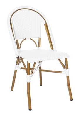 Salcha Coastal White & Light Brown PE Wicker Bistro Side Chair, Set of 2