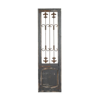 Wood Scroll Distressed Door Inspired Ornamental Wall Decor with Metal Wire Details Brown - Olivia & May