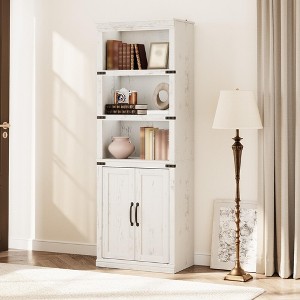 Farmhouse Wood Bookshelves with Open Shelves and Doors, Compact 5 Tier Bookcase, Vintage Display Cabinet for Living Rooms, Apartments, Offices, White - 1 of 4