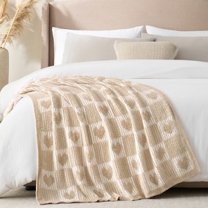 Snuggle Sac Checkered Heart Knit Throw Blanket Reversible Faux Fur Checkerboard Throw - 1 of 4