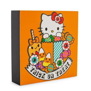 Silver Buffalo Sanrio Hello Kitty "Trick Or Treat" Wooden Box Sign | 6 x 6 Inches