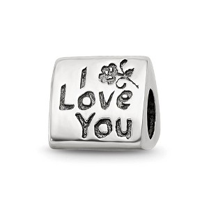 Black Bow Jewelry I Love You Mom, 3-Sided Sterling Silver Bead Charm - 1 of 4