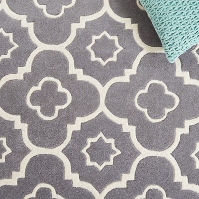 Ivory and Dark Grey Hand-Tufted Wool Square Rug